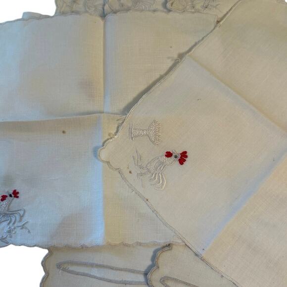 Vtg Rooster Embroidered Linen Cocktail Napkins 11 napkins 3 Coasters - Picture 8 of 8